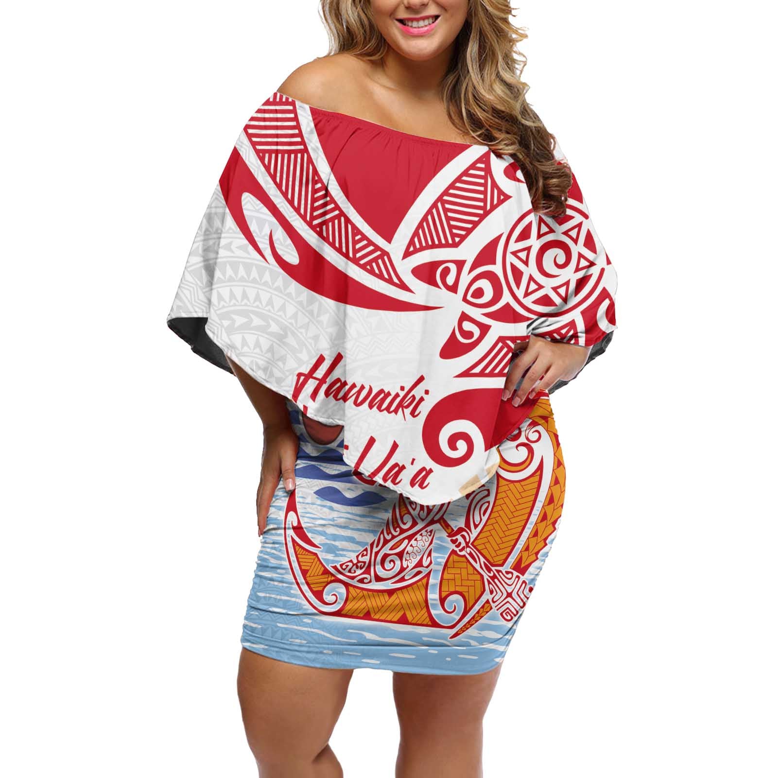 Hawaiki Nui Va'a Solo French Polynesia Off Shoulder Short Dress Red Color