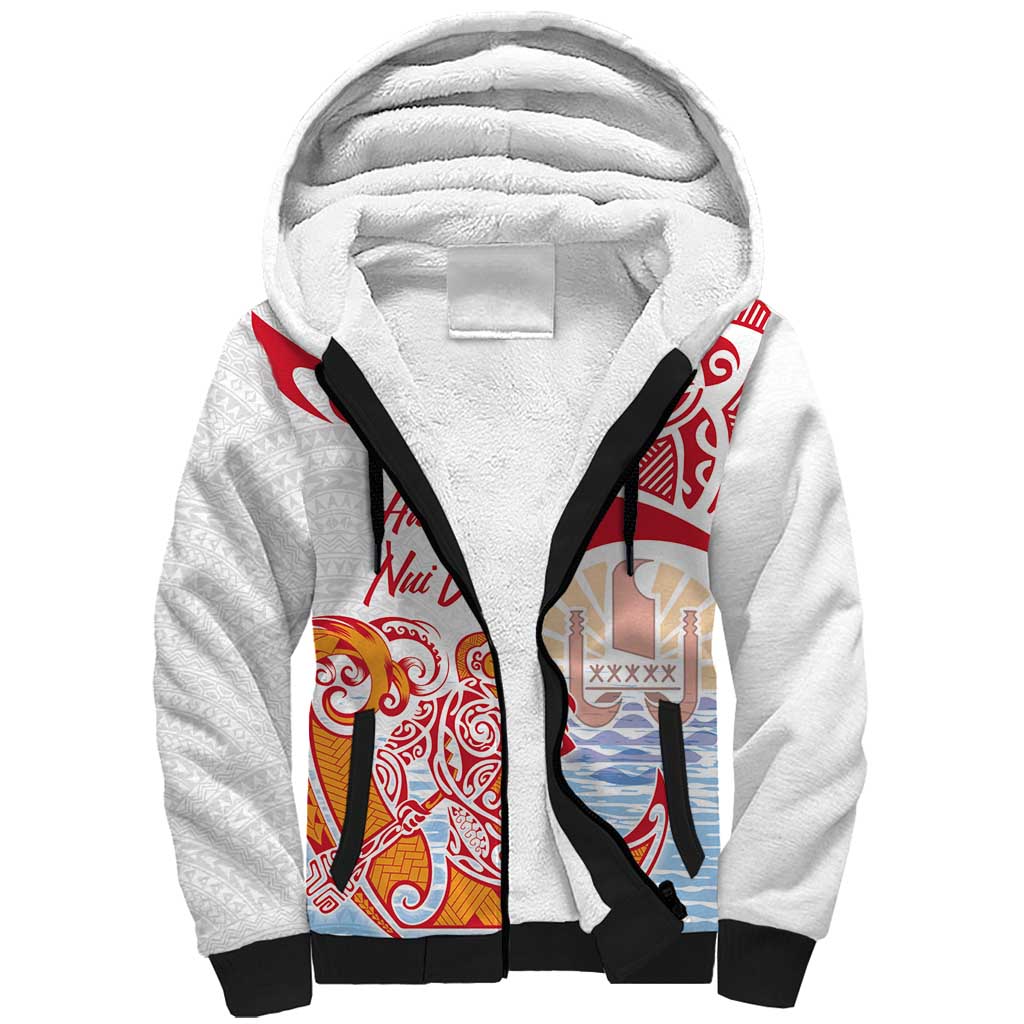 Hawaiki Nui Va'a Solo French Polynesia Sherpa Hoodie Red Color