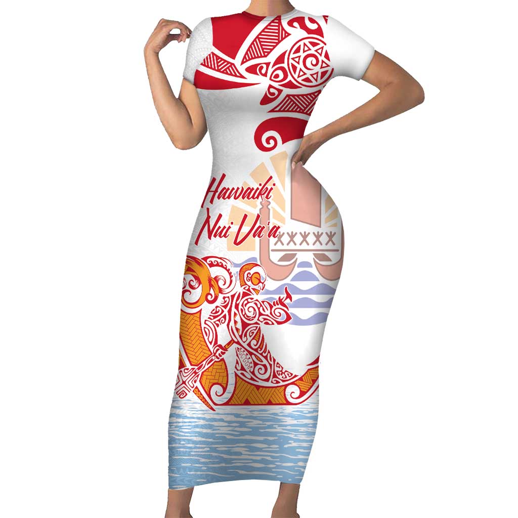 Hawaiki Nui Va'a Solo French Polynesia Short Sleeve Bodycon Dress Red Color LT03 Long Dress Red - Polynesian Pride