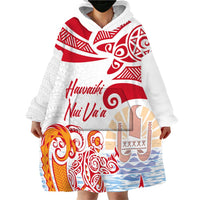 Hawaiki Nui Va'a Solo French Polynesia Wearable Blanket Hoodie Red Color