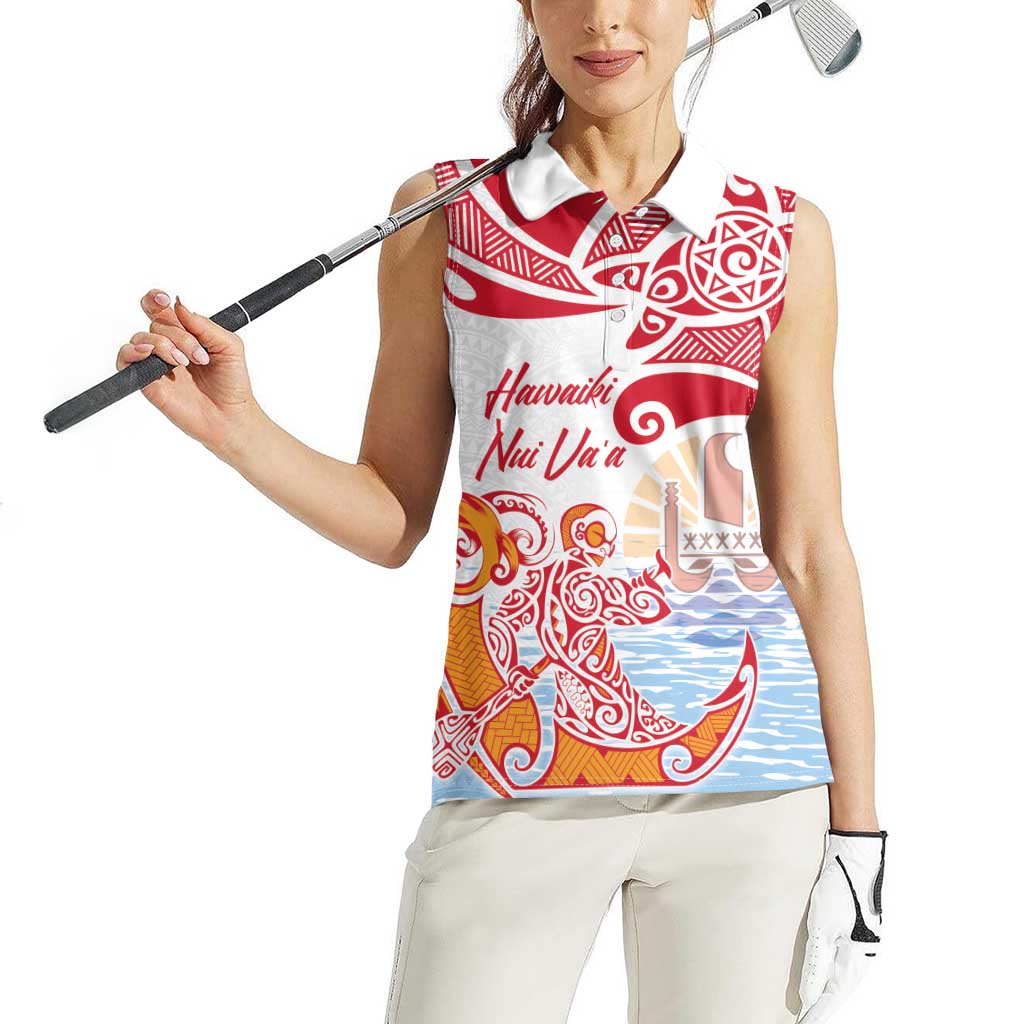 Hawaiki Nui Va'a Solo French Polynesia Women Sleeveless Polo Shirt Red Color LT03 - Polynesian Pride