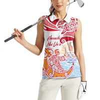 Hawaiki Nui Va'a Solo French Polynesia Women Sleeveless Polo Shirt Red Color LT03 - Polynesian Pride