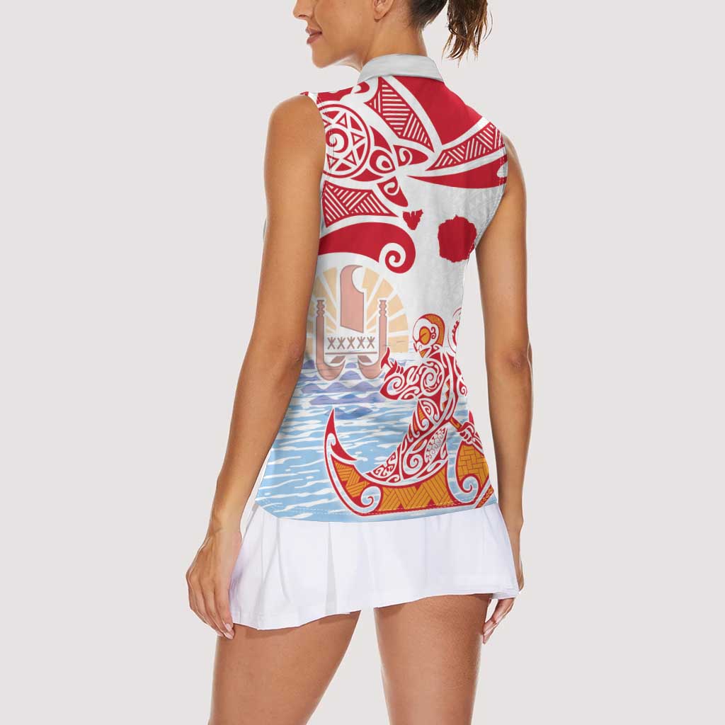 Hawaiki Nui Va'a Solo French Polynesia Women Sleeveless Polo Shirt Red Color LT03 - Polynesian Pride