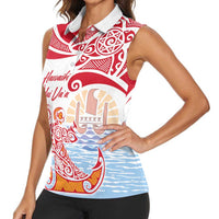 Hawaiki Nui Va'a Solo French Polynesia Women Sleeveless Polo Shirt Red Color LT03 - Polynesian Pride