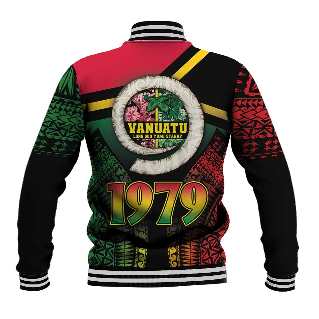 Vanuatu Constitution Day Baseball Jacket Polynesian Tattoo and Pig Tusk Since 1979 LT03 - Polynesian Pride