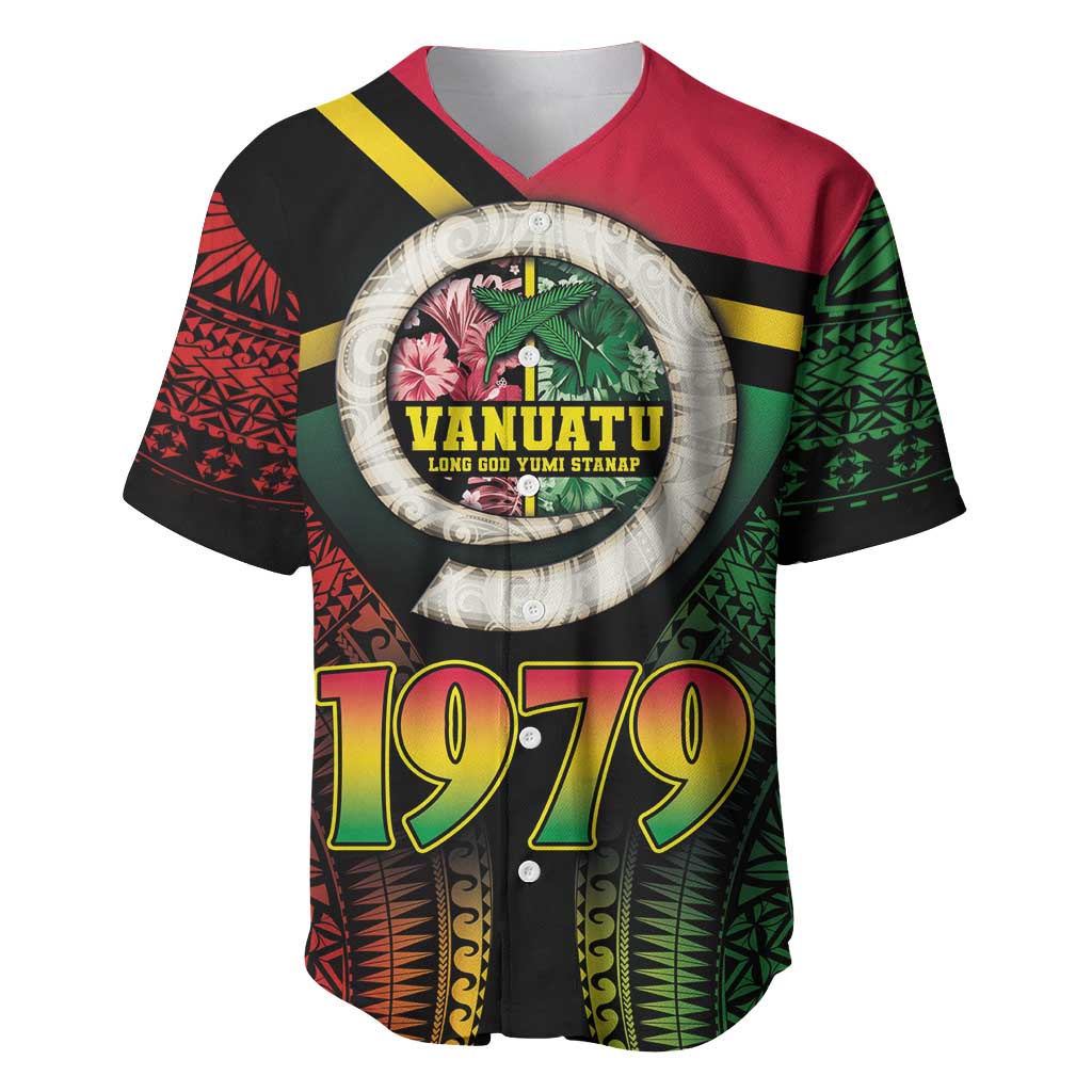 Vanuatu Constitution Day Baseball Jersey Polynesian Tattoo and Pig Tusk Since 1979 LT03 Black - Polynesian Pride