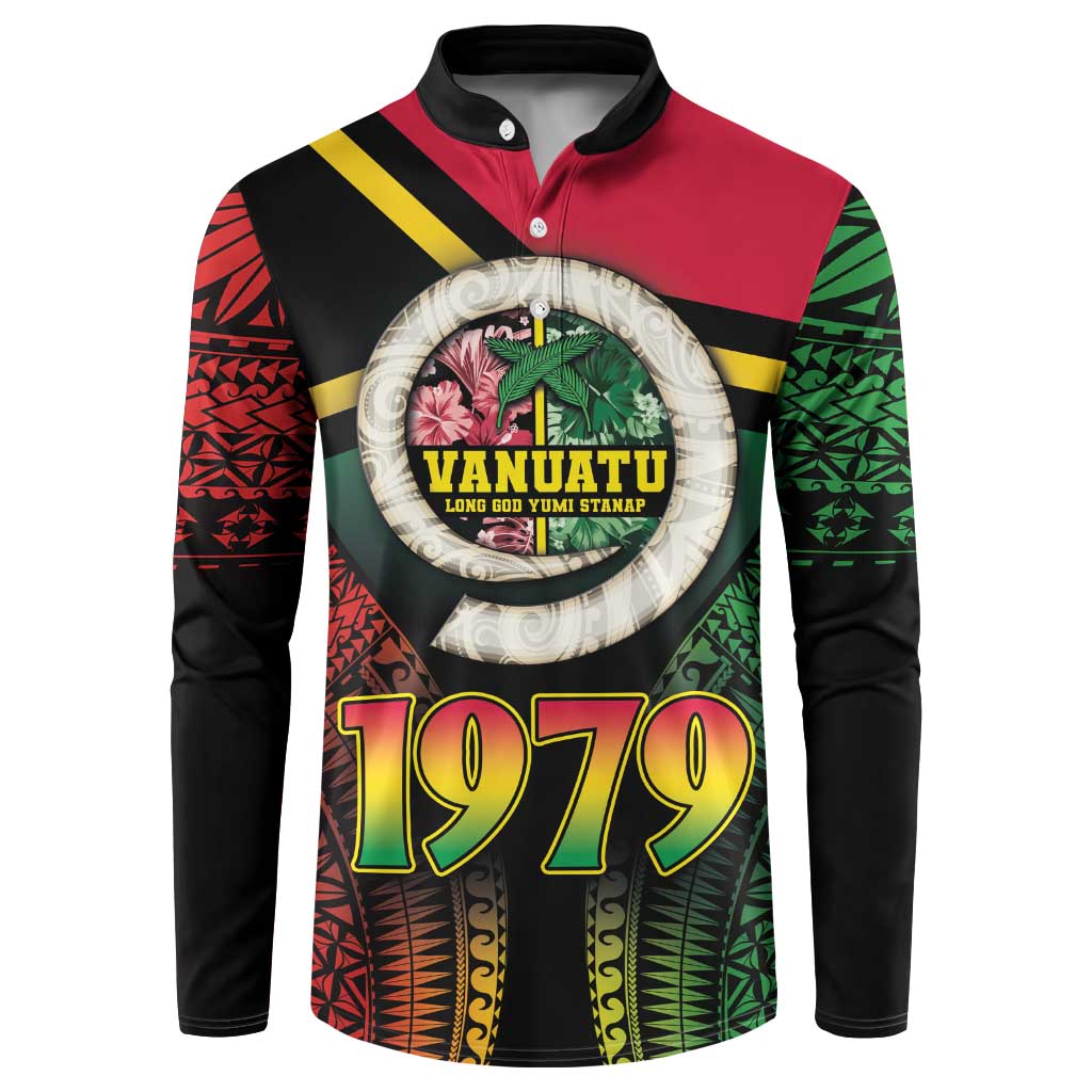 Vanuatu Constitution Day Button Sweatshirt Polynesian Tattoo and Pig Tusk Since 1979 LT03 Black - Polynesian Pride