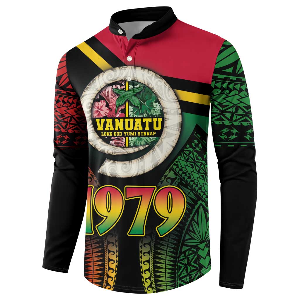 Vanuatu Constitution Day Button Sweatshirt Polynesian Tattoo and Pig Tusk Since 1979 LT03 - Polynesian Pride