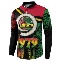 Vanuatu Constitution Day Button Sweatshirt Polynesian Tattoo and Pig Tusk Since 1979 LT03 - Polynesian Pride