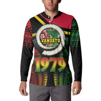Vanuatu Constitution Day Button Sweatshirt Polynesian Tattoo and Pig Tusk Since 1979 LT03 - Polynesian Pride