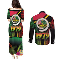 Vanuatu Constitution Day Couples Matching Puletasi and Long Sleeve Button Shirt Polynesian Tattoo and Pig Tusk Since 1979 LT03 - Polynesian Pride