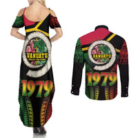 Vanuatu Constitution Day Couples Matching Summer Maxi Dress and Long Sleeve Button Shirt Polynesian Tattoo and Pig Tusk Since 1979 LT03 - Polynesian Pride
