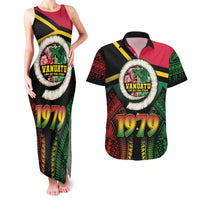 Vanuatu Constitution Day Couples Matching Tank Maxi Dress and Hawaiian Shirt Polynesian Tattoo and Pig Tusk Since 1979 LT03 Black - Polynesian Pride