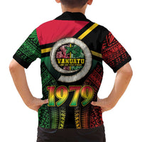 Vanuatu Constitution Day Family Matching Off Shoulder Maxi Dress and Hawaiian Shirt Polynesian Tattoo and Pig Tusk Since 1979 LT03 - Polynesian Pride