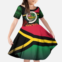 Vanuatu Constitution Day Family Matching Off Shoulder Maxi Dress and Hawaiian Shirt Polynesian Tattoo and Pig Tusk Since 1979 LT03 Daughter's Dress Black - Polynesian Pride