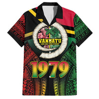 Vanuatu Constitution Day Family Matching Off Shoulder Maxi Dress and Hawaiian Shirt Polynesian Tattoo and Pig Tusk Since 1979 LT03 Dad's Shirt - Short Sleeve Black - Polynesian Pride