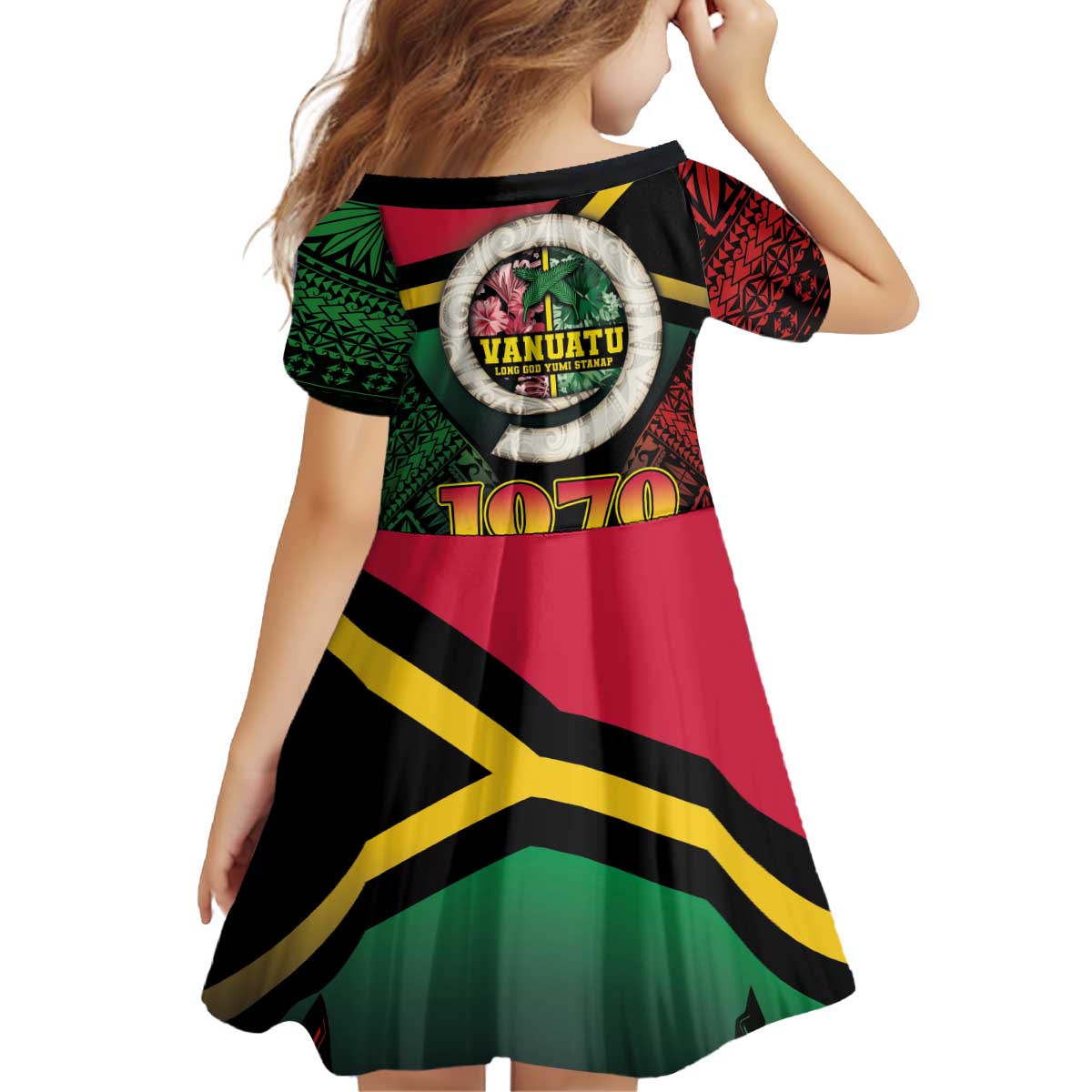 Vanuatu Constitution Day Family Matching Off Shoulder Short Dress and Hawaiian Shirt Polynesian Tattoo and Pig Tusk Since 1979 LT03 - Polynesian Pride