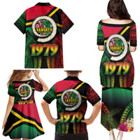 Vanuatu Constitution Day Family Matching Puletasi and Hawaiian Shirt Polynesian Tattoo and Pig Tusk Since 1979