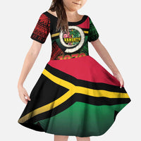 Vanuatu Constitution Day Family Matching Short Sleeve Bodycon Dress and Hawaiian Shirt Polynesian Tattoo and Pig Tusk Since 1979 LT03 Daughter's Dress Black - Polynesian Pride