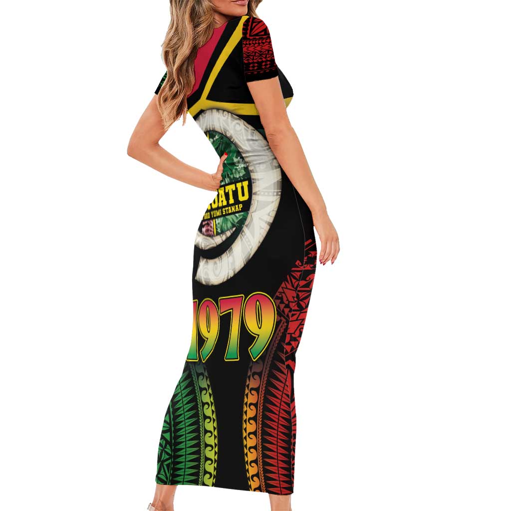 Vanuatu Constitution Day Family Matching Short Sleeve Bodycon Dress and Hawaiian Shirt Polynesian Tattoo and Pig Tusk Since 1979 LT03 - Polynesian Pride
