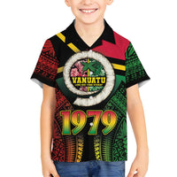 Vanuatu Constitution Day Family Matching Tank Maxi Dress and Hawaiian Shirt Polynesian Tattoo and Pig Tusk Since 1979 LT03 Son's Shirt Black - Polynesian Pride