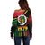 Vanuatu Constitution Day Off Shoulder Sweater Polynesian Tattoo and Pig Tusk Since 1979