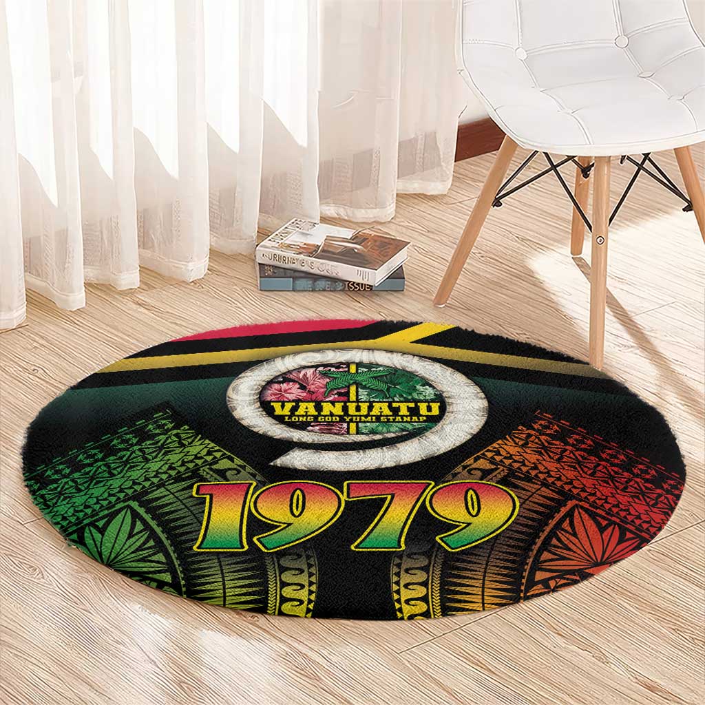 Vanuatu Constitution Day Round Carpet Polynesian Tattoo and Pig Tusk Since 1979