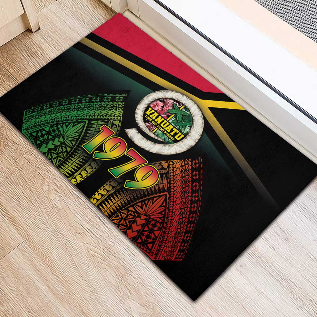 Vanuatu Constitution Day Rubber Doormat Polynesian Tattoo and Pig Tusk Since 1979
