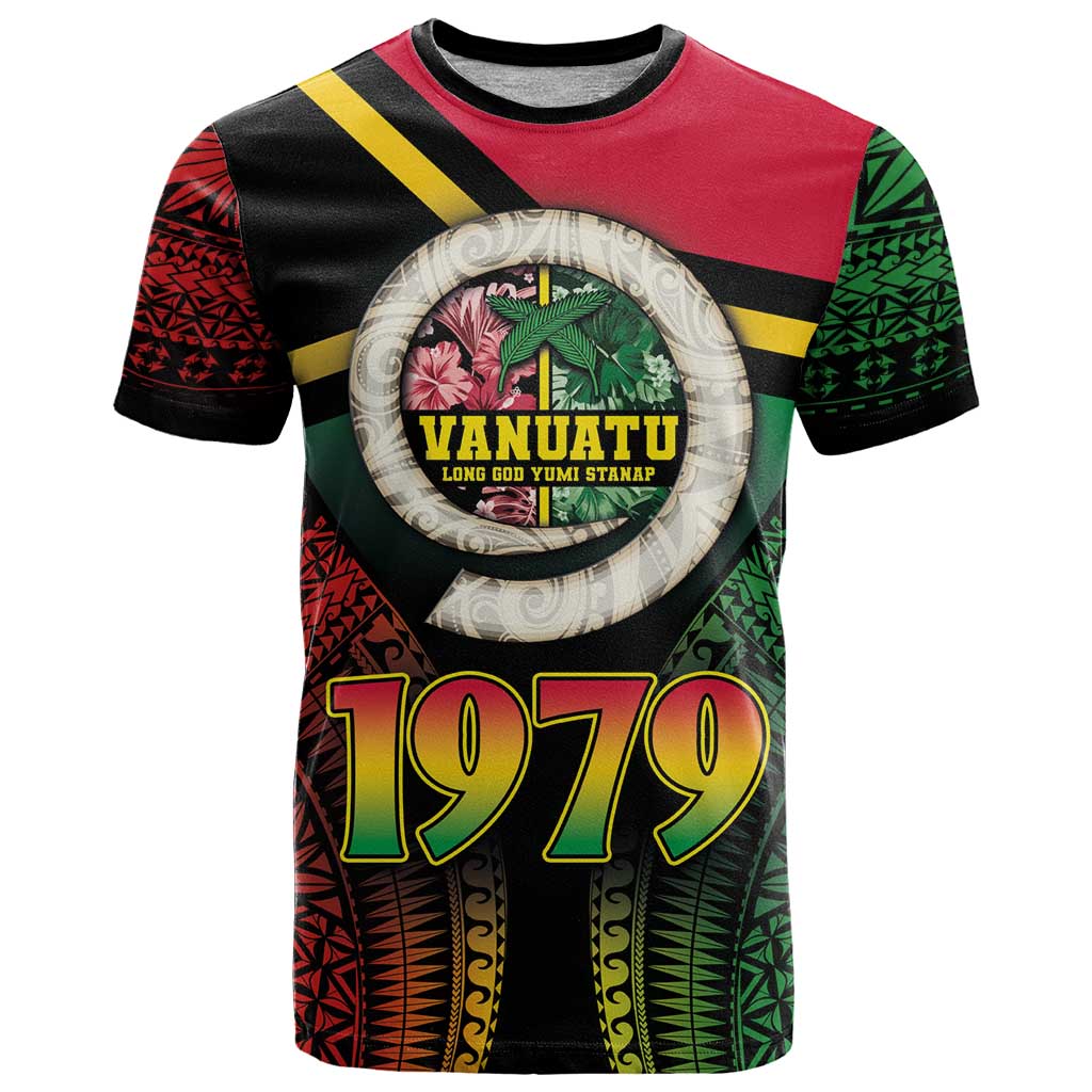 Vanuatu Constitution Day T Shirt Polynesian Tattoo and Pig Tusk Since 1979 LT03 Black - Polynesian Pride