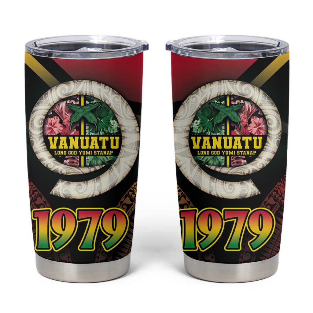 Vanuatu Constitution Day Tumbler Cup Polynesian Tattoo and Pig Tusk Since 1979