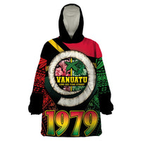 Vanuatu Constitution Day Wearable Blanket Hoodie Polynesian Tattoo and Pig Tusk Since 1979 LT03 One Size Black - Polynesian Pride
