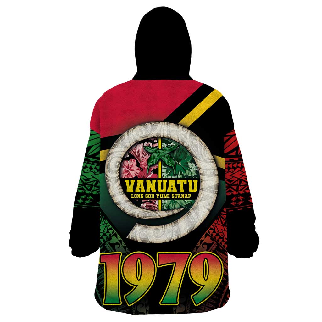 Vanuatu Constitution Day Wearable Blanket Hoodie Polynesian Tattoo and Pig Tusk Since 1979 LT03 - Polynesian Pride