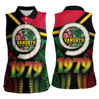 Vanuatu Constitution Day Women Sleeveless Polo Shirt Polynesian Tattoo and Pig Tusk Since 1979 LT03 - Polynesian Pride