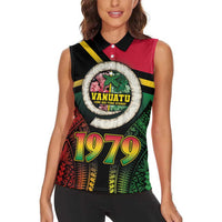 Vanuatu Constitution Day Women Sleeveless Polo Shirt Polynesian Tattoo and Pig Tusk Since 1979 LT03 - Polynesian Pride
