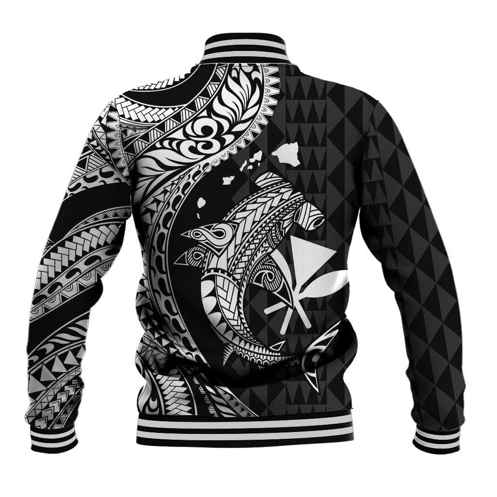 Aloha Hawaii Hammerhead Shark Baseball Jacket Black Kakau and Polynesian Tattoo LT03