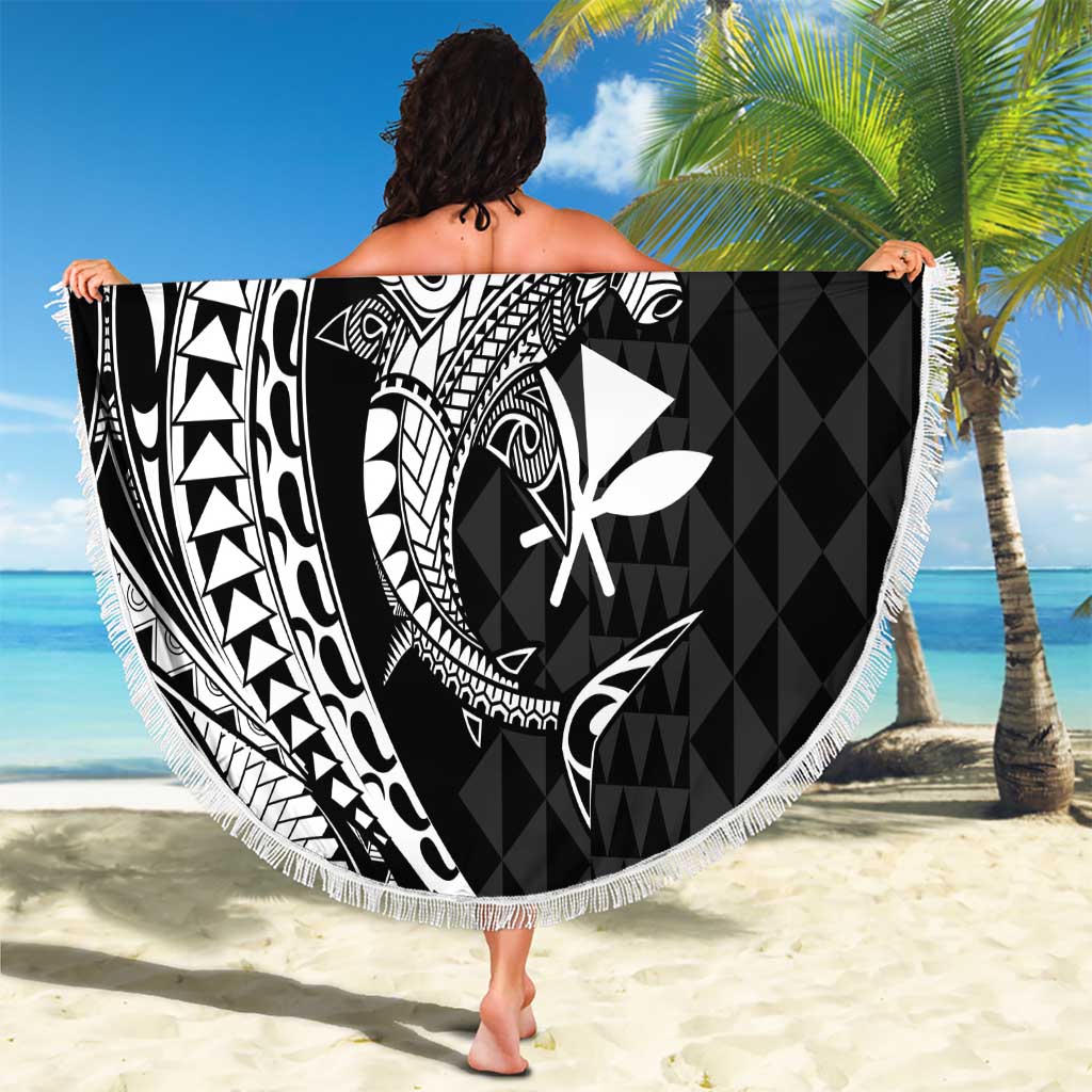 Aloha Hawaii Hammerhead Shark Beach Blanket Black Kakau and Polynesian Tattoo LT03