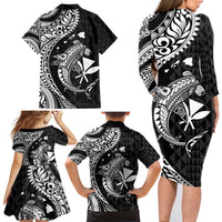 Aloha Hawaii Hammerhead Shark Family Matching Long Sleeve Bodycon Dress and Hawaiian Shirt Black Kakau and Polynesian Tattoo LT03 - Polynesian Pride