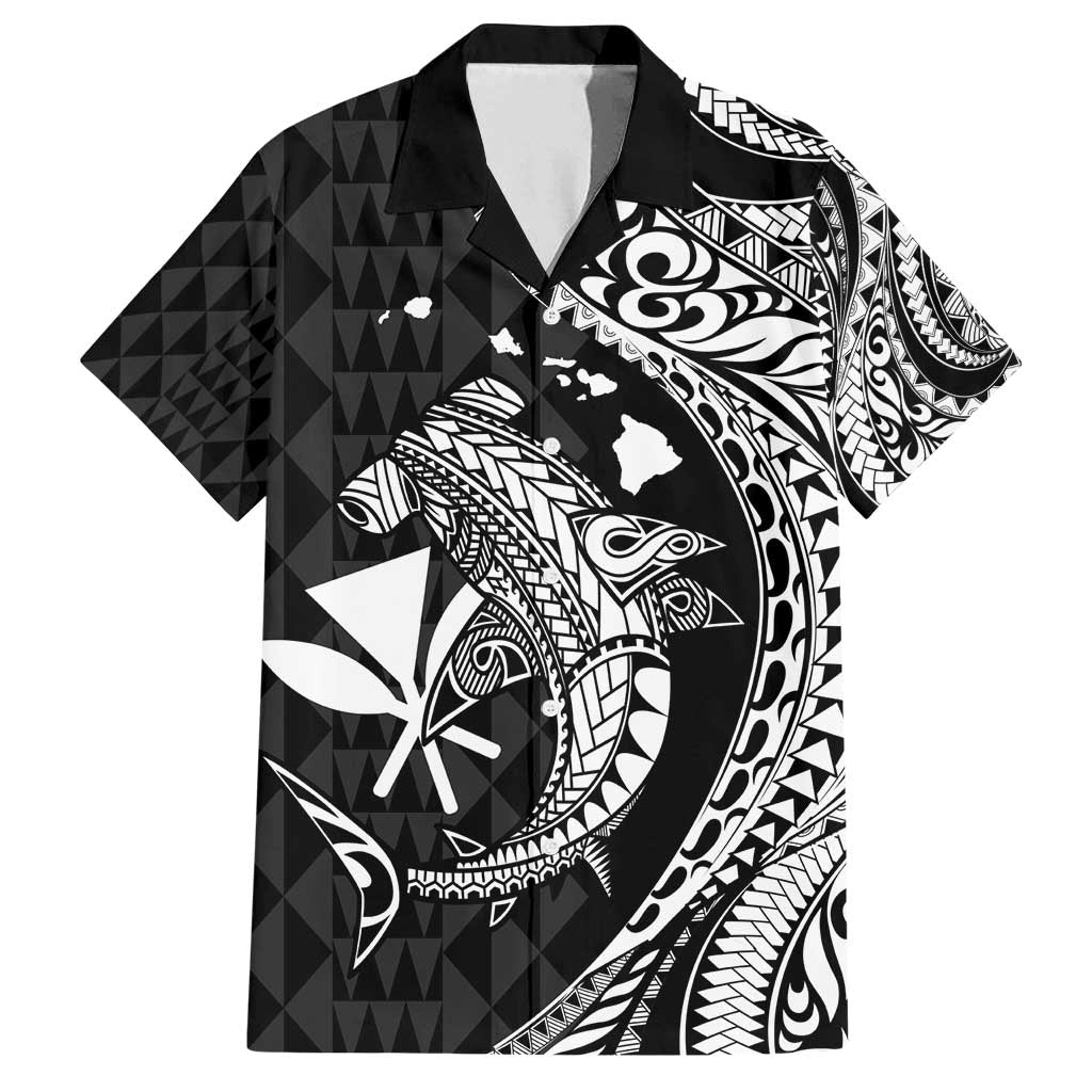 Aloha Hawaii Hammerhead Shark Family Matching Long Sleeve Bodycon Dress and Hawaiian Shirt Black Kakau and Polynesian Tattoo LT03 Dad's Shirt - Short Sleeve Black - Polynesian Pride