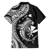 Aloha Hawaii Hammerhead Shark Family Matching Long Sleeve Bodycon Dress and Hawaiian Shirt Black Kakau and Polynesian Tattoo LT03 - Polynesian Pride