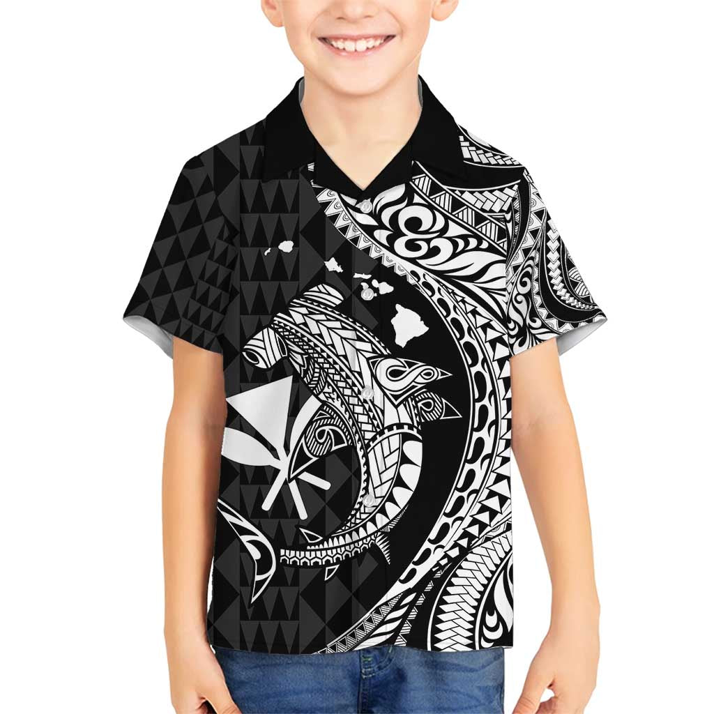 Aloha Hawaii Hammerhead Shark Family Matching Long Sleeve Bodycon Dress and Hawaiian Shirt Black Kakau and Polynesian Tattoo LT03 Son's Shirt Black - Polynesian Pride