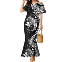 Aloha Hawaii Hammerhead Shark Family Matching Mermaid Dress and Hawaiian Shirt Black Kakau and Polynesian Tattoo LT03 Mom's Dress Black - Polynesian Pride