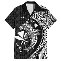 Aloha Hawaii Hammerhead Shark Family Matching Off Shoulder Maxi Dress and Hawaiian Shirt Black Kakau and Polynesian Tattoo LT03 Dad's Shirt - Short Sleeve Black - Polynesian Pride