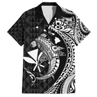 Aloha Hawaii Hammerhead Shark Family Matching Off Shoulder Short Dress and Hawaiian Shirt Black Kakau and Polynesian Tattoo LT03 Dad's Shirt - Short Sleeve Black - Polynesian Pride