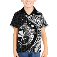 Aloha Hawaii Hammerhead Shark Family Matching Off Shoulder Short Dress and Hawaiian Shirt Black Kakau and Polynesian Tattoo LT03 Son's Shirt Black - Polynesian Pride