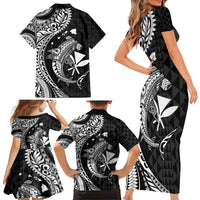 Aloha Hawaii Hammerhead Shark Family Matching Short Sleeve Bodycon Dress and Hawaiian Shirt Black Kakau and Polynesian Tattoo LT03 - Polynesian Pride