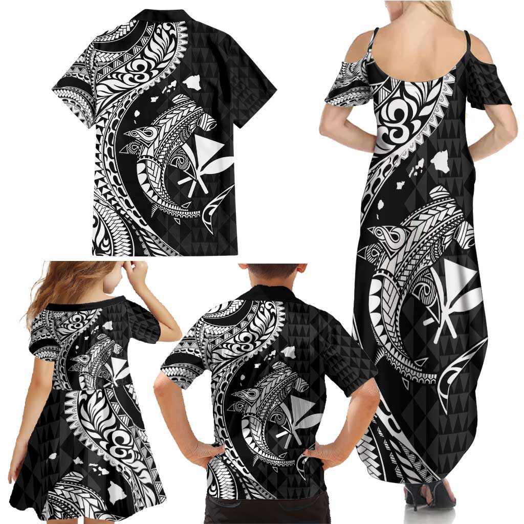 Aloha Hawaii Hammerhead Shark Family Matching Summer Maxi Dress and Hawaiian Shirt Black Kakau and Polynesian Tattoo LT03 - Polynesian Pride