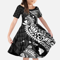 Aloha Hawaii Hammerhead Shark Family Matching Tank Maxi Dress and Hawaiian Shirt Black Kakau and Polynesian Tattoo LT03 Daughter's Dress Black - Polynesian Pride