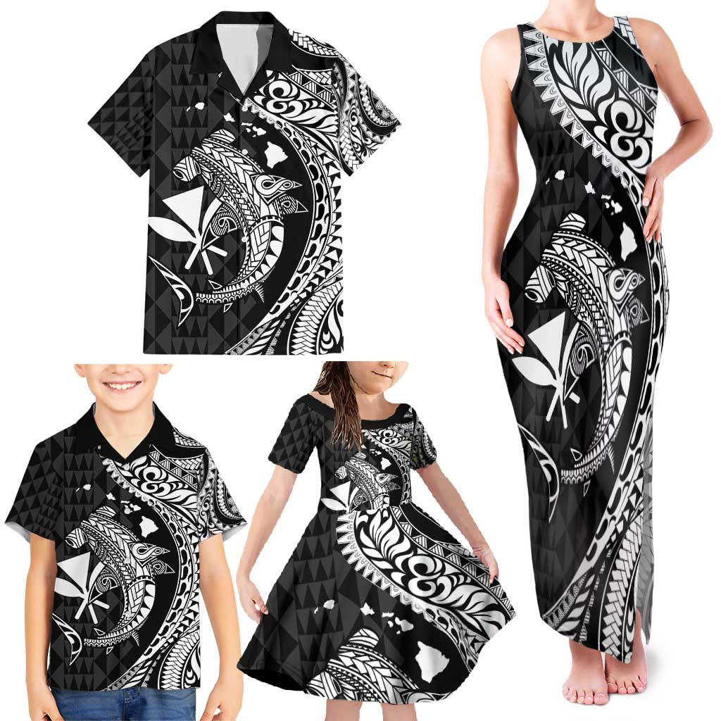 Aloha Hawaii Hammerhead Shark Family Matching Tank Maxi Dress and Hawaiian Shirt Black Kakau and Polynesian Tattoo LT03