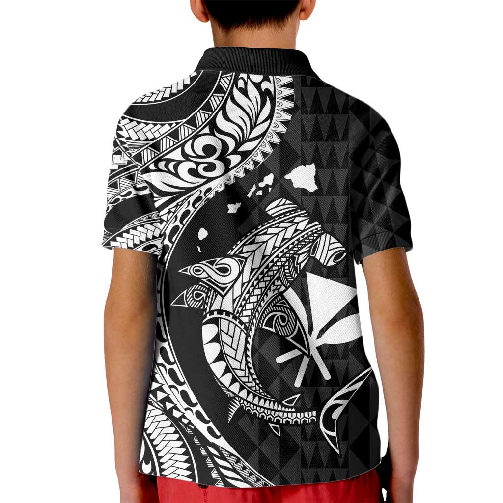 Aloha Hawaii Hammerhead Shark Kid Polo Shirt Black Kakau and Polynesian Tattoo LT03