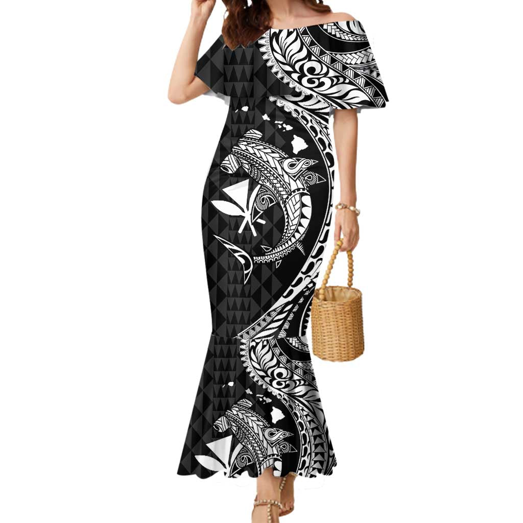 Aloha Hawaii Hammerhead Shark Mermaid Dress Black Kakau and Polynesian Tattoo LT03